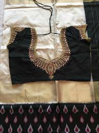 Black And Gold Combination Blouse Designs Black And Gold Saree And Blouse Love The Embroidery Maggam Work Blouse Designs Embroidered Blouse Designs Blouse Designs