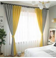 Nordic Max Blackout Curtain Gray Yellow Splice Curtain Bedroom Curtain One Panel Yellow Curtains Living Room Living Room Decor Curtains Yellow Curtains Bedroom