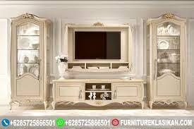bufet tv warna duco model pajangan bufet tv klasik ukiran mewah terbaru rosetta meja tv mewah meja tv ukir furniture classic furniture living room tv stand