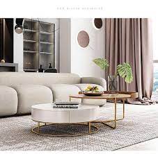 Wholesale Luxury White Movable Tv Cabinet And Round Side Table Combination Nordic Minimalist Liv Center Table Living Room Living Room Coffee Table Coffee Table