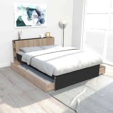 Tête de lit unie avec deux pochettes de rangement repositionnables h. Lit 2 Tiroirs Avec Tete De Lit Etageres En Bois Imitation Chene Clair Et Noir 140x190 Lt14018 Cdiscount Maison