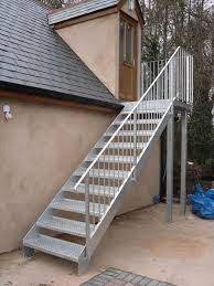 Manufactured in steel with a particular treatment (sendzimir) that consists in galvanizing steel by using a small amount of aluminum in the zinc bath and producing a coating with. Image Result For External Steel Staircase Outdoor Stairs Staircase Outdoor Stairs Design