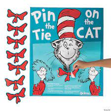 Dr Seuss Pin The Tie On The Cat Game Oriental Trading In 2021 Dr Seuss Birthday Party Dr Seuss Baby Shower Dr Suess Birthday Party Ideas