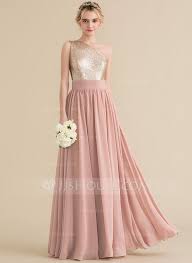 A Line Princess One Shoulder Floor Length Chiffon Sequined Bridesmaid Dress Vestidos De Dama Vestidos De Dama De Honor Elegantes Vestidos De Damas De Honor