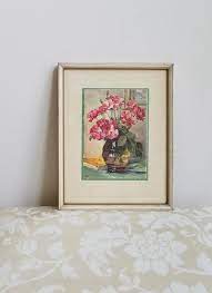 Vintage Floral Wall Art Print Pink Flowers In Cream Wood Frame Etsy Vintage Floral Wall Art Floral Wall Art Wall Art Prints