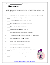 Homonym Worksheets In 2020 Homonyms Worksheets Homophones Worksheets