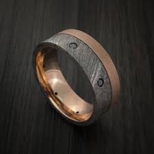 Black And Rose Gold Mens Wedding Band Gibeon Meteorite And 18k Rose Gold Band Custom Made Meteorite Wedding Band Mens Wedding Bands Meteorite Gibeon Meteorite