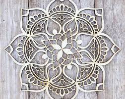 Crocuses Flower Wooden Mandala Ornament Natural Rosette Wall Etsy Wall Art Living Room Mandala Wall Art Boho Wall Art