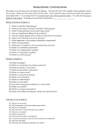 Chemistry final exam review unit 1: Biology Semester 1 Final Exam Review