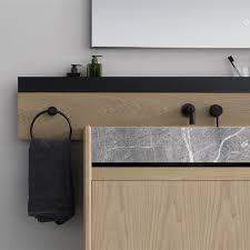 modern floating wood double sink