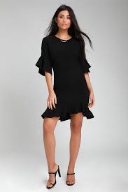 Charm In Arm Black Flounce Sleeve Shift Dress Dresses Shift Dress Flounce