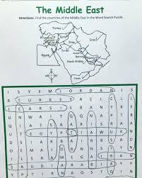 Middle East Word Search Puzzle Geography Worksheets Middle East Map Map Worksheets