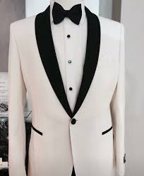 Peppers Formal Wear Slim Fit Ivory Tuxedo Jacket Black Lapel Made To Measure Australian Wool Peppers White Wedding Suit White Tuxedo Wedding Groom Tuxedo