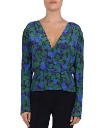 the kooples winter night printed silk crossover top blue