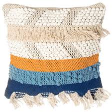 Deerlux 16 Boho Handwoven Cotton Throw Pillow Cushion Cover With Tassels Blue The Home Depot Canada