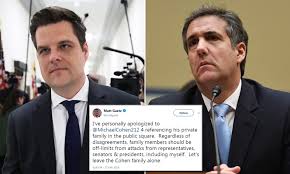 Matt gaetz, a republican from florida, awaits the state of the union address in the chamber of the house of representatives on february 4, 2020. Rep Matt Gaetz Personally Apologizes To Former Trump Fixer Michael Cohen For Infidelity Accusation Daily Mail Online