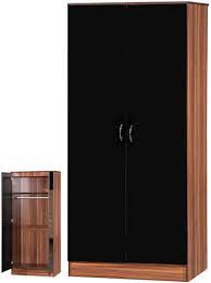 Tall white contemporary bespoke built in wardrobes. Black And Walnut Alpha High Gloss 2 Door Wardrobe With Shelf And Hanging Rail Bedroom Furniture Home Kitchen Furniture