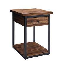 Find the perfect home furnishings at hayneedle, where you can buy online while you explore our room designs and curated looks for tips, ideas & inspiration to help you along the way. Claremont Rustic Wood End Table With Drawer And Low Shelf Dark Brown Alaterre Furniture Target