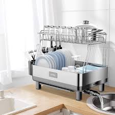 Oxo good grips® folding stainless steel dish rack. Amazon Com Adovel Dish Drying Rack And Drainboard Set 2 Tier Dish Drainer With Swivel Spout For Kitchen Counter 304 Stainless Steel