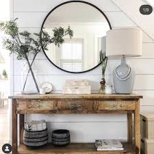 Large Round Mirror Display In 2020 Console Table Decorating Dining Room Console Shiplap Accent Wall