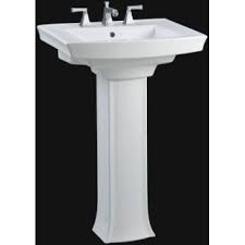 Archer offers a timeless appeal, blending subtle elements of craftsman woodworking techniques and the intricate facets of jewelry. Kohler K 2359 4 0 White 24 Centerset Vitreous China Pedestal Bathroom Sink With 3 Pre Drilled Faucet Holes From The Archer Collection Faucetdirect Com