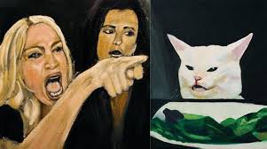 Medium Full Set Lady Yelling At Salad Cat Meme Art Print From Original Acrylic Painting Meme G In 2020 Funny Art Cat Wall Art Painting Memes