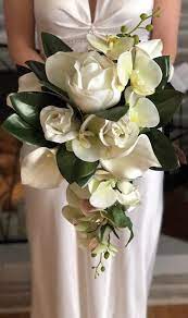 Small white orchid and roses bouquets wedding red and white. Real Touch Wedding Bouquet White Magnolia Rose Orchid Bridal Bouquet Bridal Flowers Orchid Bridal Bouquets Flower Bouquet Wedding Magnolias Wedding Bouquet