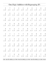 The Single Digit Addition Some Regrouping 100 Per Page P Math Worksheet From The Addit Addition Worksheets Math Facts Addition Free Addition Worksheets
