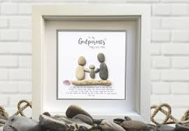 Pebble Art Godparents Godmother Godfather Guideparent Gift Etsy Pebble Art Pictures Personalized Bee Design