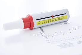 peak flow meter and chart against white background studio