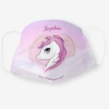 Purple Gold Magical Unicorn Personalized Kids Cloth Face Mask Zazzle Com Magical Unicorn Purple Gold Mask