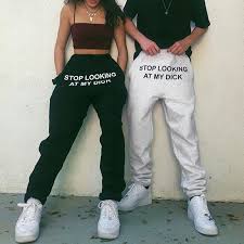 Check spelling or type a new query. 2020 Sweatpants Print Stop Looking At My Dick Cotton Joggers Sports Women High Waist Casual Trouser Hip Hop Funny Loose Femme Pants Capris Aliexpress