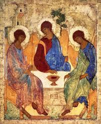 It is based on an earlier icon known as the hospitality of abraham (illustrating genesis 18). Andrei Rublev The Holy Trinity 1420s Art Print Canvas On Stretcher