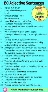 20 Adjective Examples In Sentences 20 Sentences Using Adjectives Example Sentences In 2020 Examples Of Adjectives Adjectives Adjective Words