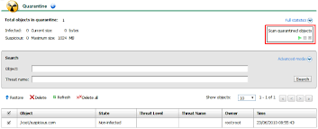 Quarantine Tab In Kaspersky Anti Virus 8 0 For Linux File Server Web Console