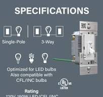 Toggle LED Advanced Dimmer Light Switch| Single Pole 3-Way