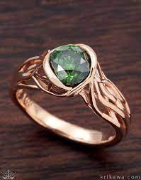 Embracing Tree Branch Bezel Engagement Ring With Green Diamond Solitaire Bezel Engagement Ring Gold Diamond Wedding Rings Best Engagement Rings