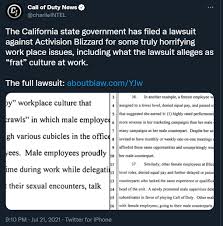 1 day ago · activision blizzard is sued by california over workplace culture the lawsuit says women at the gaming company were paid less and discriminated against, and it described a culture of sexual. Exhswk Lod7qnm