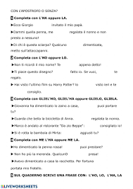 Tra 7 miliardi di persone ho scelto te: Pronome O Pronome E Verbo Worksheet