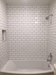 Beveled Bright White Subway Tile With Mapei Grey Grout White Subway Tile Bathroom Grey Grout Bathroom Bathroom Tile Designs