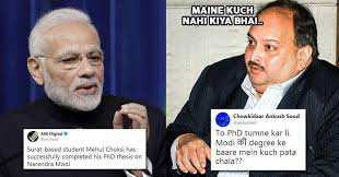 As per the report, choksi started working on the thesis in 2010 when modi was still the chief minister of gujarat. Mehul Choksi Submitted Phd Thesis On Pm Modi Netizens Can T Keep Calm Rvcj Media