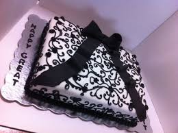 Black And White Birthday Cake Ideas Black White Scroll Cake With Bow Birthday Cakes Bow Cakes Sheet Cakes Decorated Cake Decorating Designs