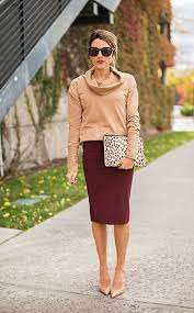 This cardigan looks and feels its best when worn as outerwear. Women S Tan Cowl Neck Sweater Burgundy Pencil Skirt Beige Leather Pumps Beige Leopard Leather Clutch Burgundy Pencil Skirt Sweaters Women Fashion Red Leather Dress