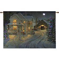 Thomas Kinkade Country Night Fiber Optic Lighted Woven Wall Tapestry This Wall Hanging Lig Indoor Christmas Decorations Wall Hanging Lights Holiday Wall Decor