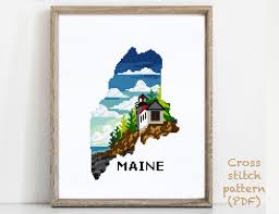 Lighthouse miniatures counted cross stitch kit. Maine State Modern Cross Stitch Pattern Nature Counted Cross Etsy In 2021 Modern Cross Stitch Patterns Cross Stitch Patterns Nature Cross Stitch