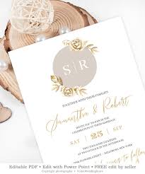 Gold Monogram Wedding Invitation Template Editable Gold Floral Wedding Invite Wedding Invitations Making Wedding Invitations Order Wedding Invitations Online