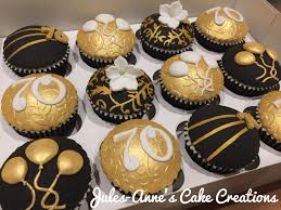 50th Birthday Cupcakes Black And Gold Black Gold With A Touch Of White 70th Birthday Cupcakes By Jules Anne S Cake Creations Black And Gold Cake 70th Birthday Cake Dessert Table Birthday
