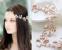 Rose Gold Bridal Hair Piece Swarovski Wedding Headband Crystal Hair Vine Bridal Hair Rose Gold Hair Piece Rose Gold Bridal Hair Piece Rose Gold Bridal Earrings