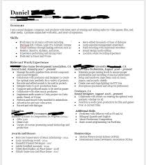 Film And Game Sound Designer Resume Resumes