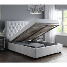 Safina Buttoned Wing Back King Size Ottoman Bed In Grey Velvet Ottoman Bed Ottoman Storage Bed Velvet Bed Frame